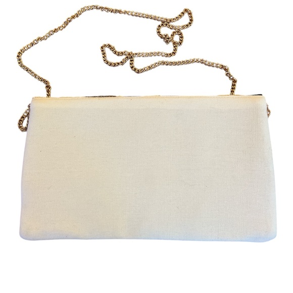 Francesca's Beaded Black & Cream Animal print cross/Shoulder Bag w/gold chain - Picture 3 of 17